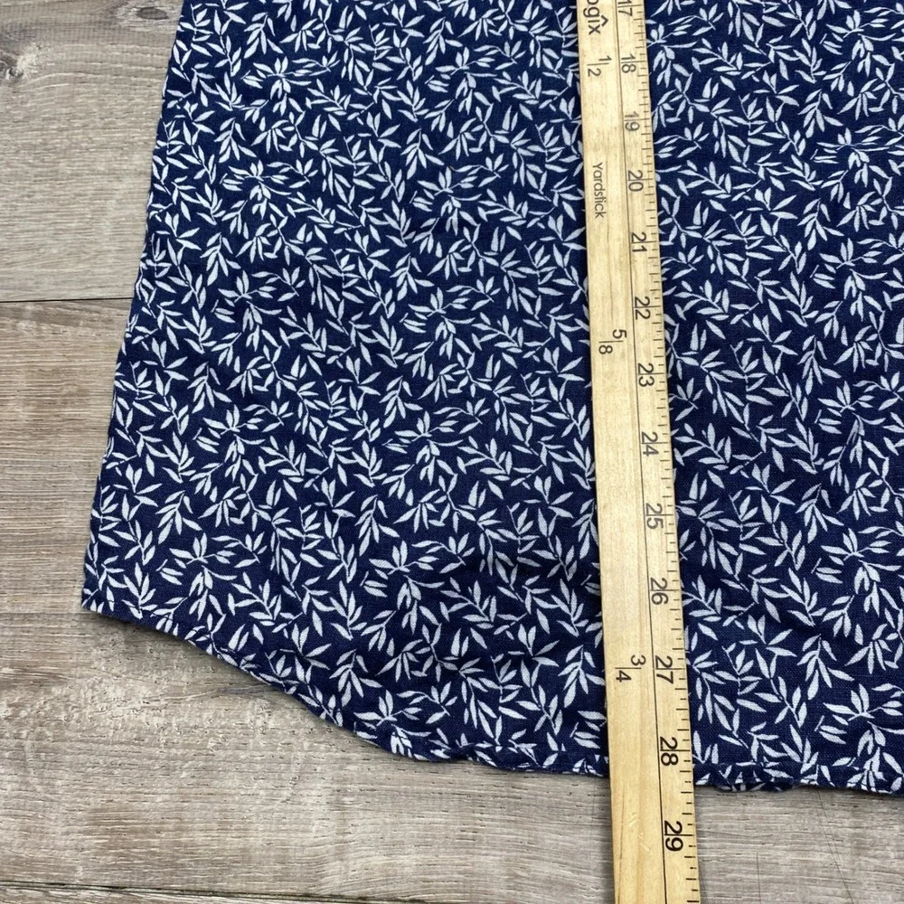 Banana Republic Button Down Mens M Blue Linen Leaf Print Slim Fit Casual Shirt